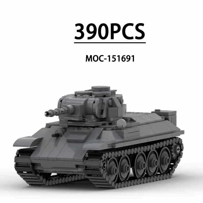 Building Blocks MOC-151691 Tank T-34  Military Tank Model Building Block Toy 390pcs Children's Birthday Gifts Christmas Toys