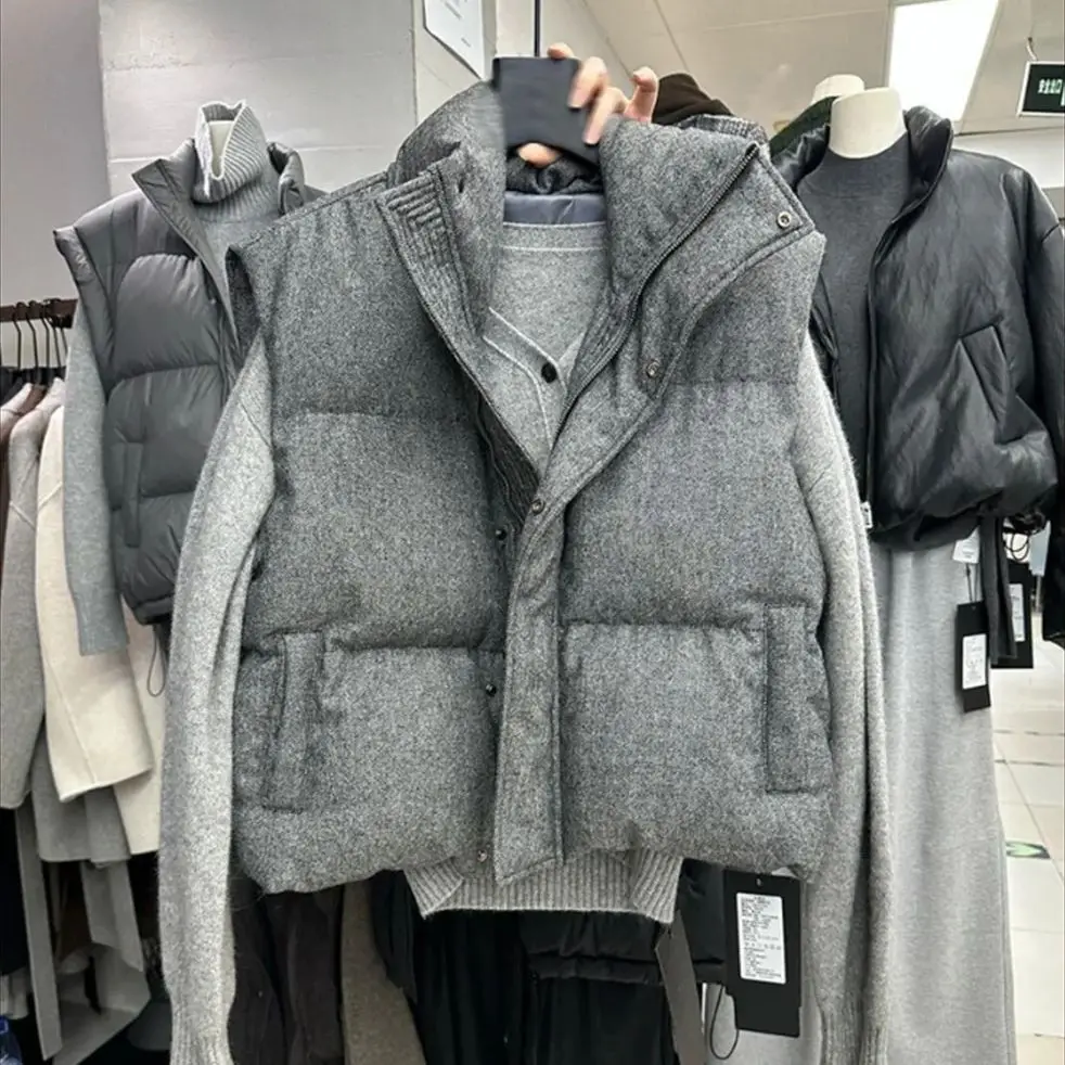 Women's Short Down Cotton Vest Korean Fashion New Stand-up Sleeveless Zipper Student Vest Jacket Black Gray Waistcoat Tide 2027