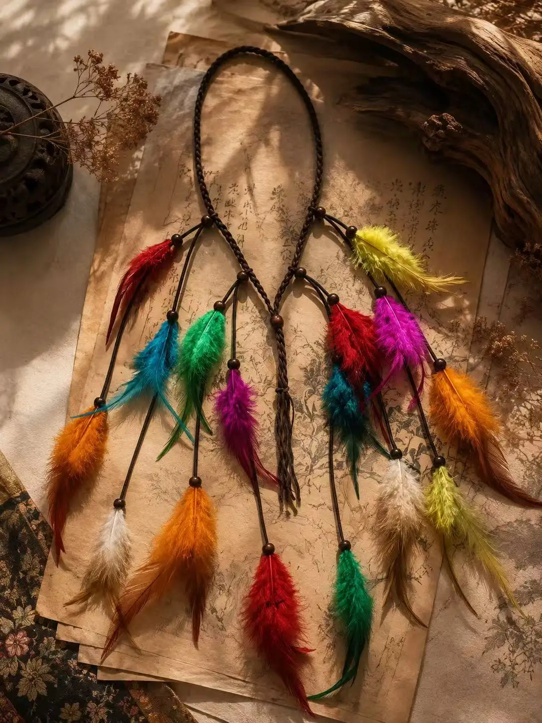 Women's Bohemian Headband Hippie Hairband Rainbow Hair Accessories Bohemian Feather Headband Women's Headband Sweatband Fashion view 5