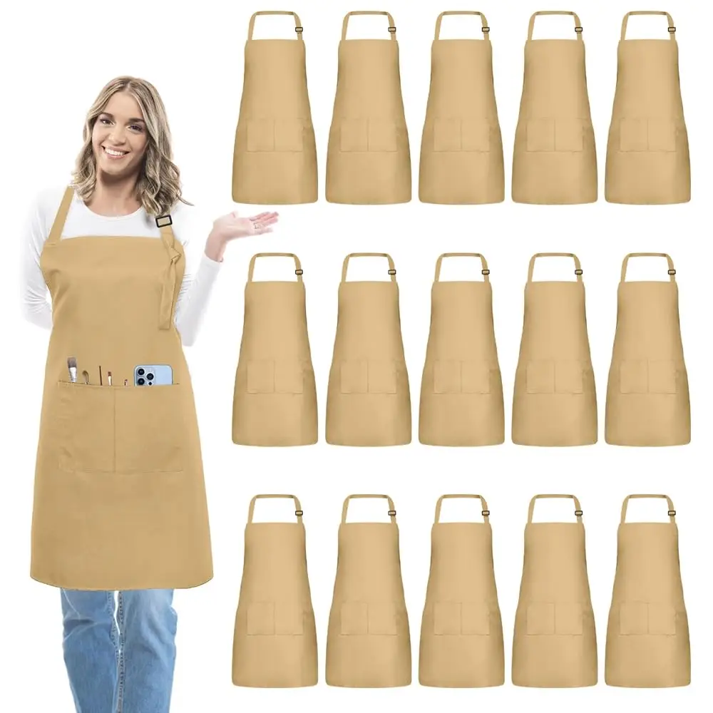 

15 Pcs Adult Aprons Bulk with Pockets Adjustable Bib Chef Apron for Women Men Painting Cooking Crafting (S/L)