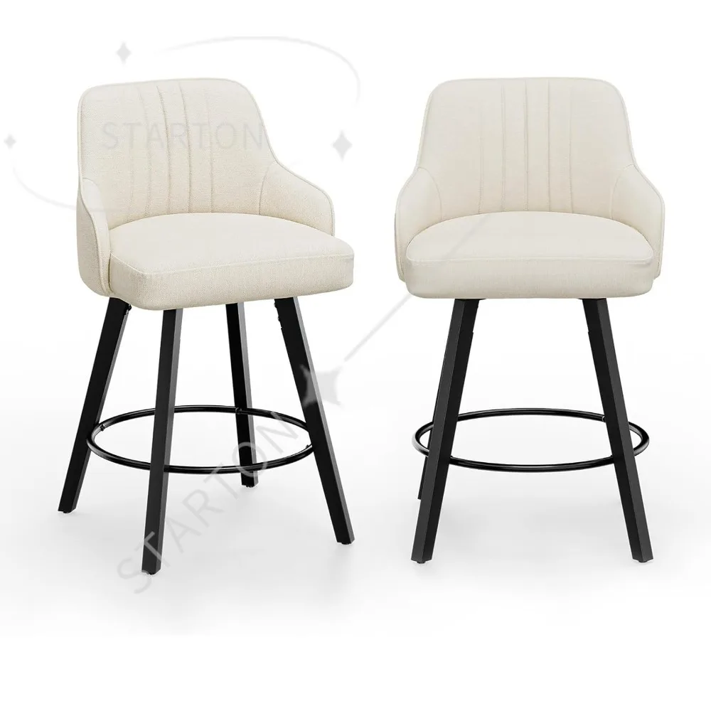 

Swivel Barstools Set of 2, Linen Fabric Upholstered Counter Stool, Kitchen High Chairs Counter Height