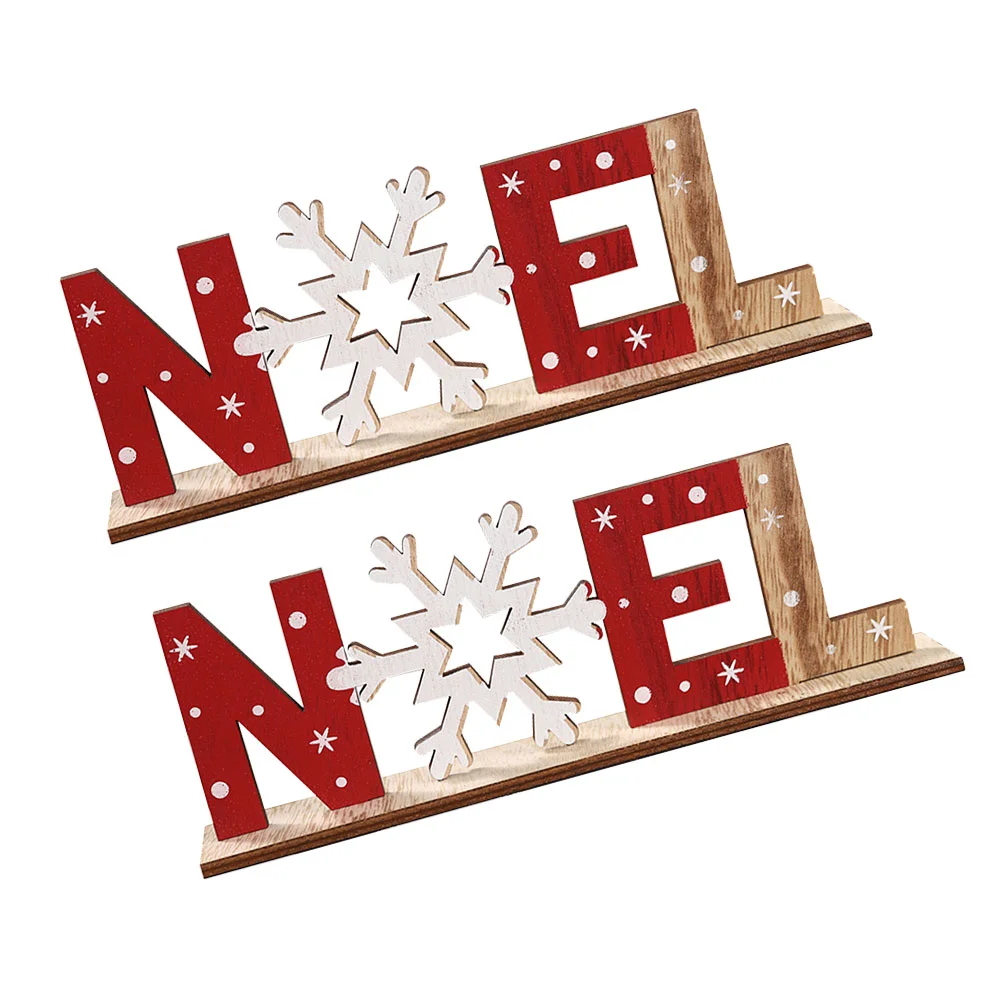 

2 Pcs Christmas Noel Wood Sign Desk Decorations Plaque Table Wooden Xmas Party Banquet Ornament