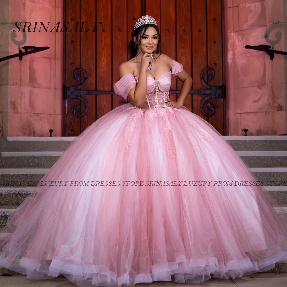 

Customized 3D Flowers Quinceanera Dress Ball Gown Of The Shoulder Beads Tiered Corset Sweet 16 Formal Vestidos De 15 Años