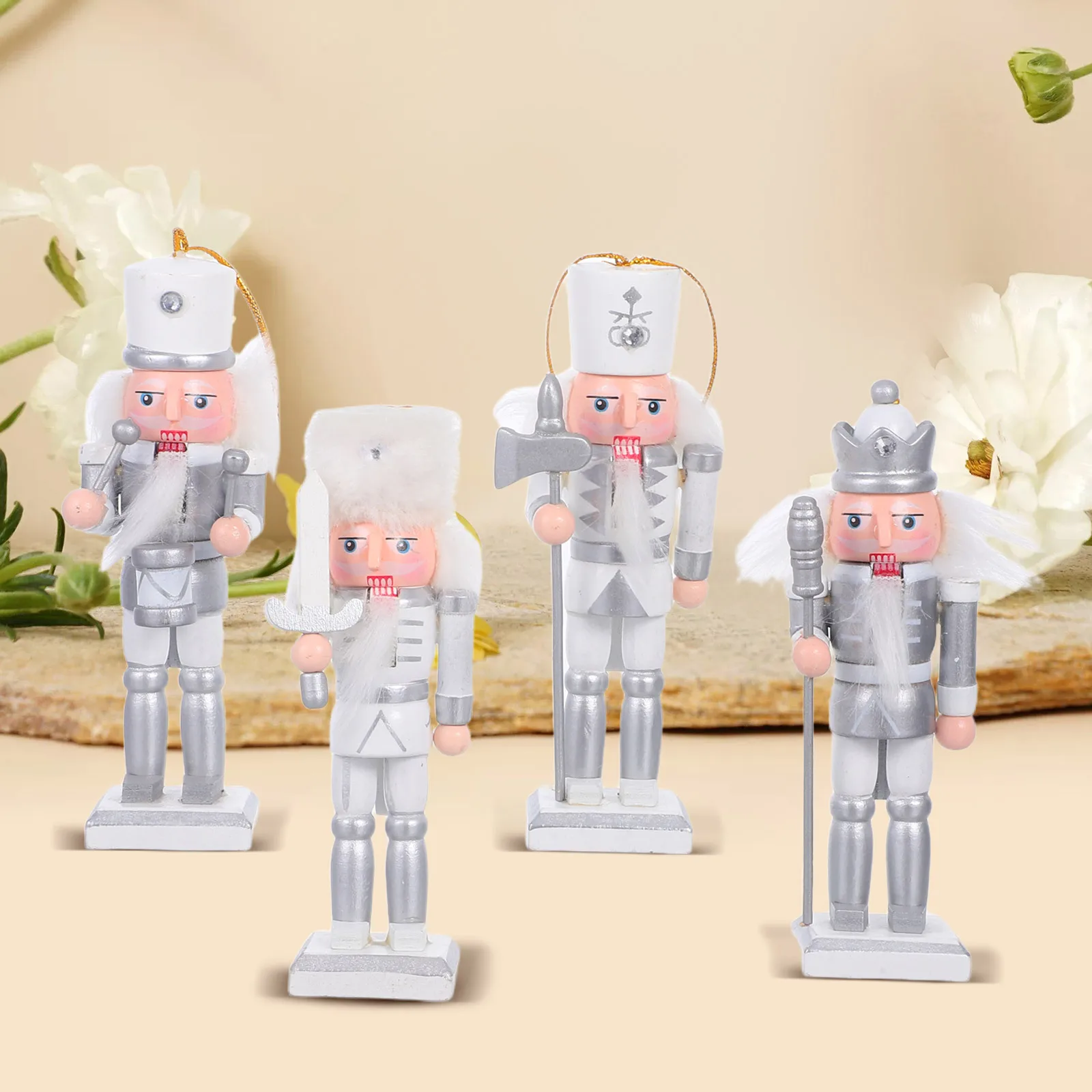 

4Pcs Wooden Nutcracker Christmas Soldiers Ornaments Holiday Tabletop Decor Festive Xmas Decorations Nutcracker Ornaments