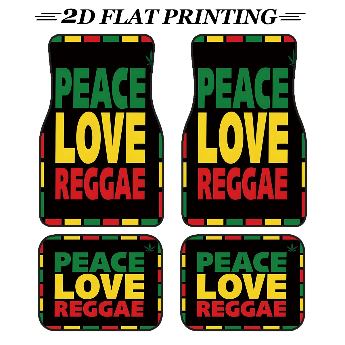 4pcs Car Floor Mats Made Of Non-Slip Material, Featuring Peace, Love, And Reggae Patterns, Suitable For Sedans And Suvs, Interio