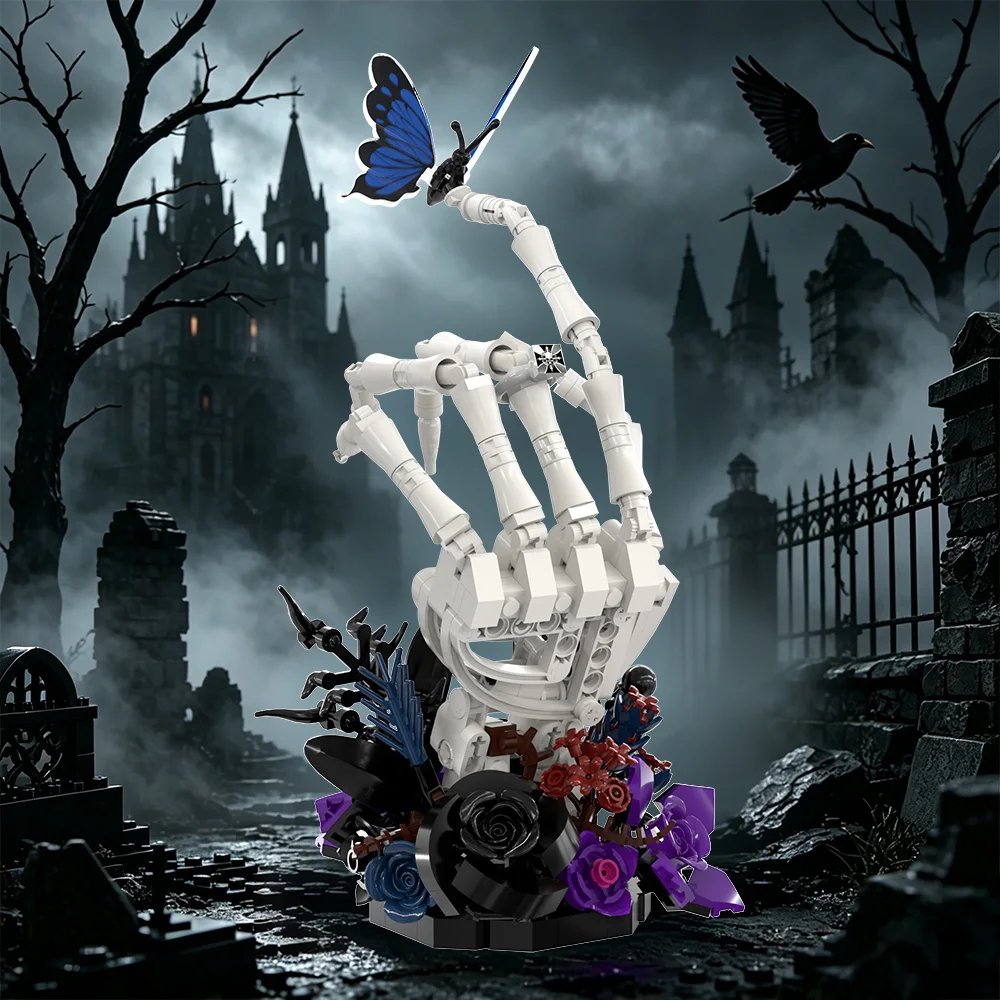 

Gobricks MOC Gothic Dark Night Rose Building Blocks Model Horror Purple Butterfly Skull Rose Bricks Assemble Toys Kids DIY Gifts
