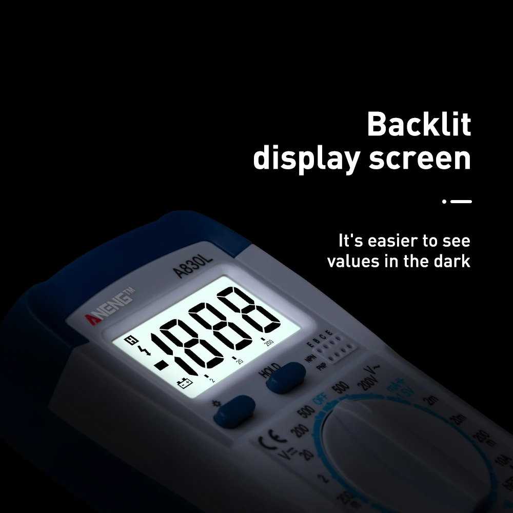 AC DC A830L LCD Digital Multimeter DC Voltage Diode Freguency Multitester Current Tester Luminous Display with Buzzer Function