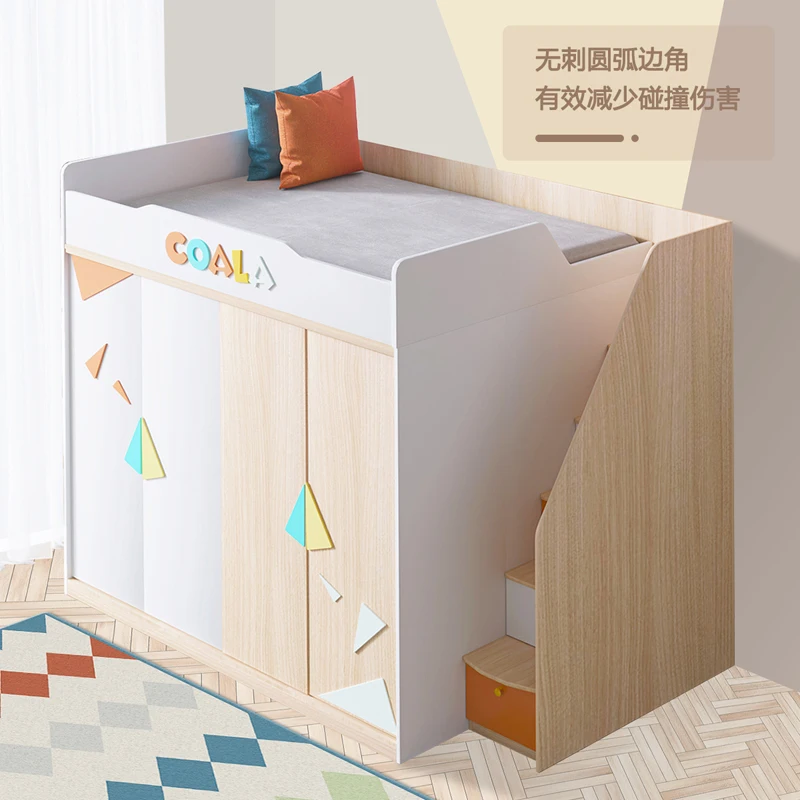 Small apartment cloakroom, high and low beds, space-saving storage beds, modern simple combination wardrobe bed, integrated bed