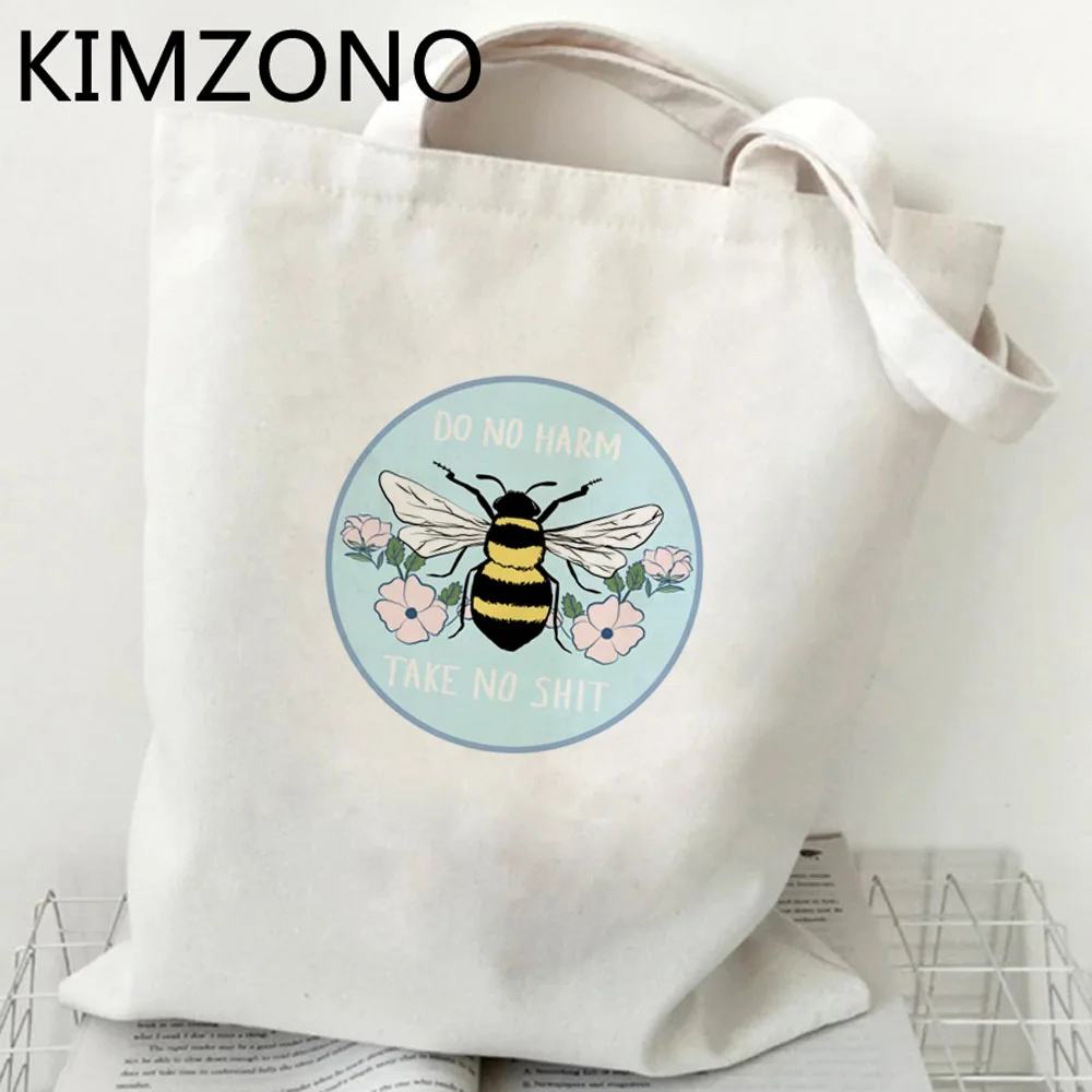 Bee shopping bag shopping cotton recycle bag canvas reusable grocery bag bolsas reutilizables string foldable woven cabas