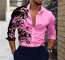 2025 New Men's Casual Street Print Pattern Shirt Fashion Casual Spring and Autumn Splicing Long sleeved Lapel Shirt Tops