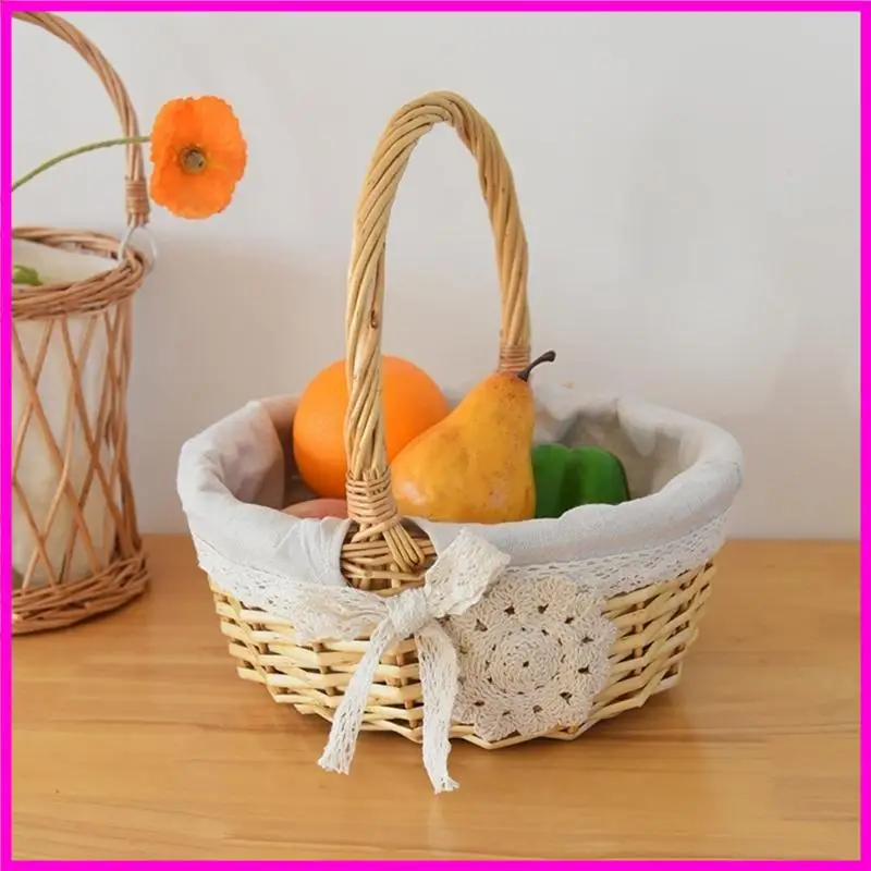 57BE PORTABLE OVAL HANDBASKET مع ملحق بطانة النسيج للتسوق والنزهات تصاميم مواد الصفصاف القوية