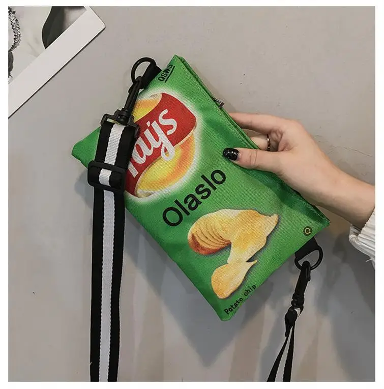 Umhängetasche mit Kartoffelchips-Snack-Muster, Damenversion, kleine einzelne Umhängetasche, lustige Umschlagtasche für Frauen und Mädchen, Handytasche – Detail 4