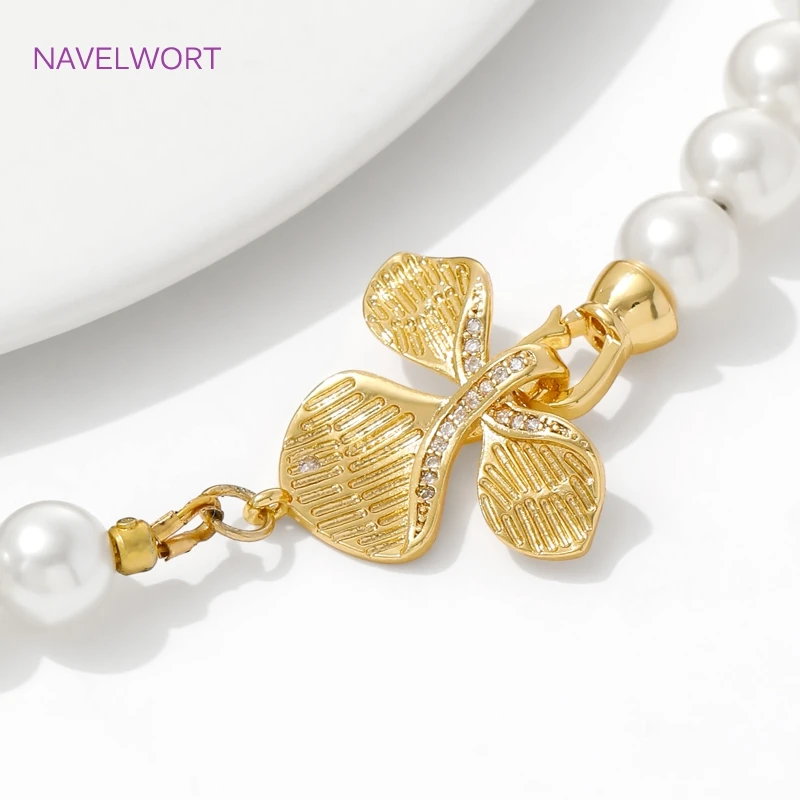 18K Gold Plated Brass Pearl Clasps Connector,Clasp For Bracelet,with Zircon Fasteners Lock Clasp,DIY Jewelry Making Accessories