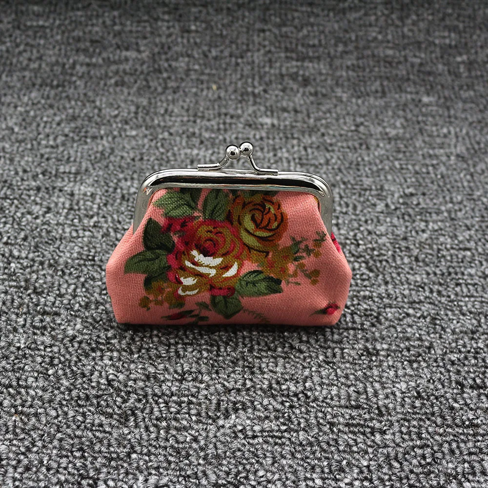 Mini monedero de lona con diseño de rosas para mujer, monedero Floral elegante de 1 piezas, monedero pequeño con broche para cambio de dinero, llavero