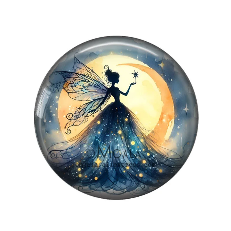 Magic Watercolor Painting Wings Fairy 12mm/18mm/20mm/25mm Round Photo glass cabochon demo flat back Making findings