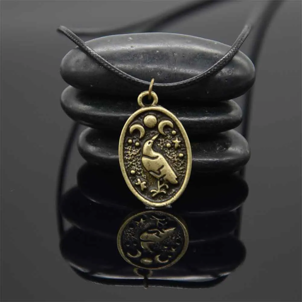 Odin Raven Triple Moon Goddess Viking Pendant Necklace Wicca Pagan Talisman Amulet Witchcraft Jewelry Valentines Day Gift