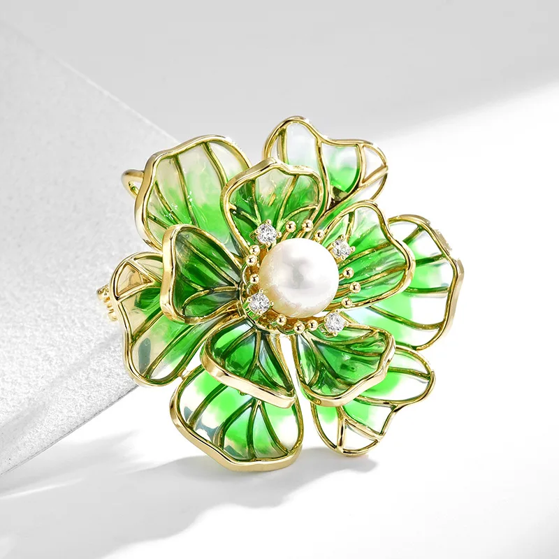 Elegant Vintage Design Retro Corsage Exquisite Atmosphere Pearl Zircon Begonia Flower Women's Brooch Accessories Enamel Pins