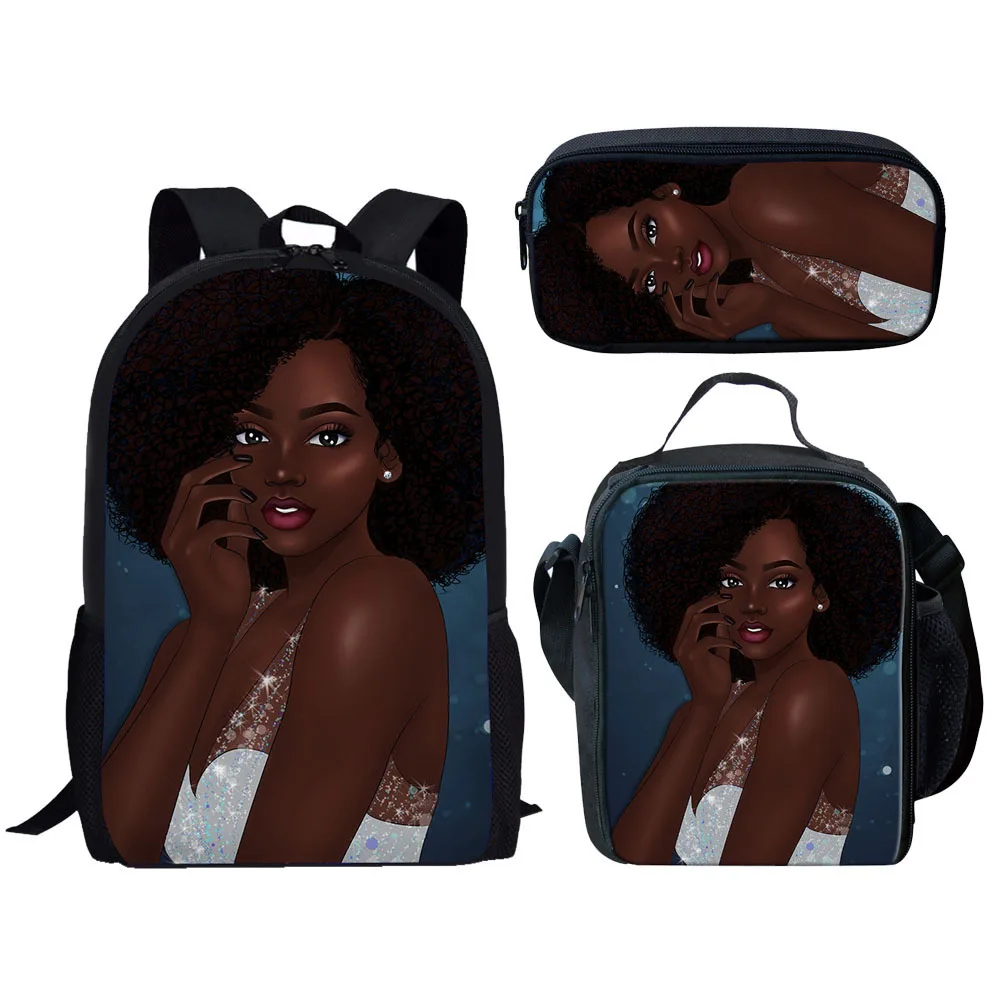 Popular Funny Pretty African Girls 3D Print 3pcs/Set pupil School Bags Laptop Daypack Backpack Lunch bag Pencil Case