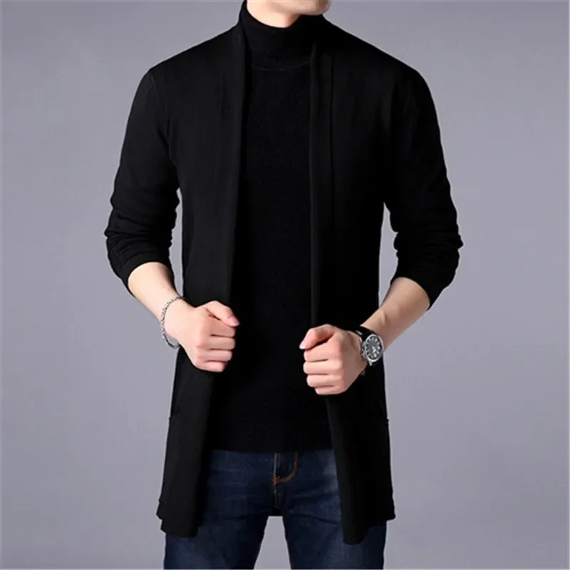 Men Cardigan Sweater Jacket 2024 Autumn New Men Slim Fit Long Knitted Cardigan Jacket Solid Color Casual Sweater Cardigan Jacket