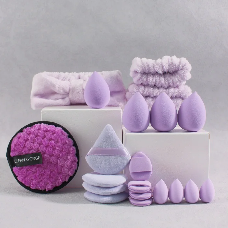 17 pz/set All'ingrosso Dual-Sided Soffi Morbidi Riutilizzabili Cosmetici Cinghie Da Polso Set Per La Pulizia Del Viso Fasce Per Capelli Lavabili Struccante