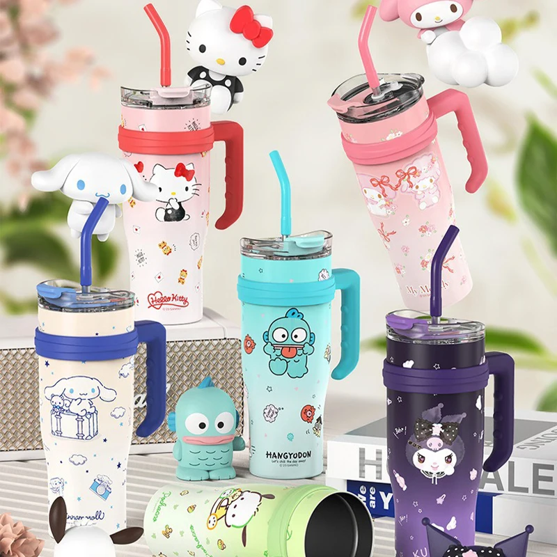 

Cartoon anime sanrio Water cup HelloKitty Melody Cinnamoroll Kuromi HANGYODON Insulated cup1200ml Straw Large capacity water cup