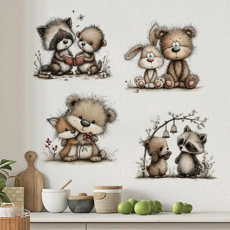Animals Friends Wall Sticker Toilet Lid Stickers Bedroom Entrance Living Room Porch Home Decora Waterproof Decals Stickers M1576