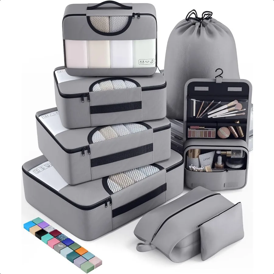 

8 Set Packing Cubes for Travel entials Suitcase Organizer Bags in 4 Sizes CarryOn Lage Accories with Large Laundry Hanging Toil