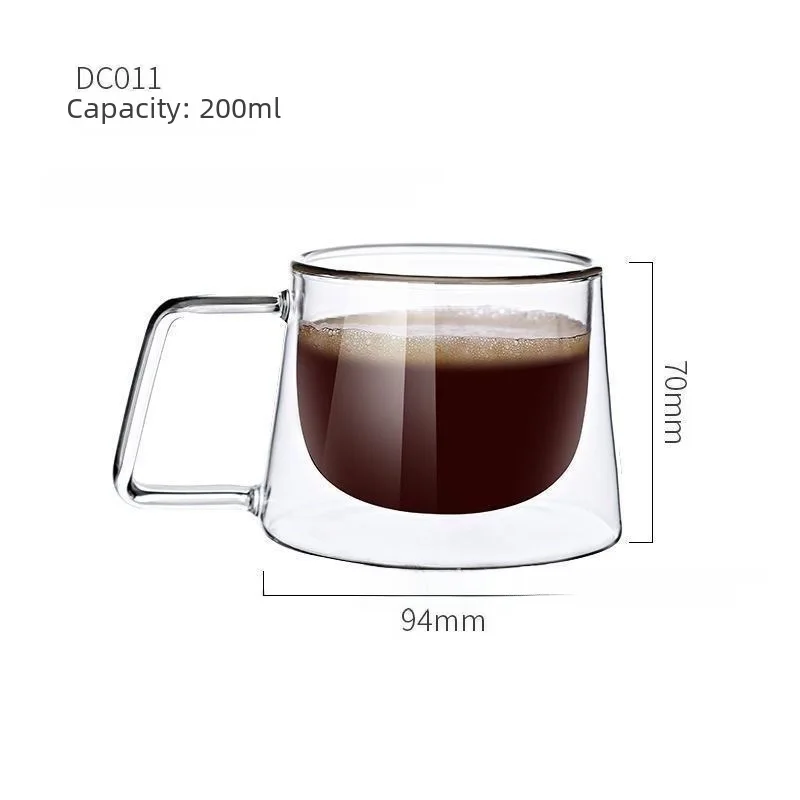 French coffee cup creative double-layer transparent glass home office Cup with handle milk tea cup golden ins high-looking Groot