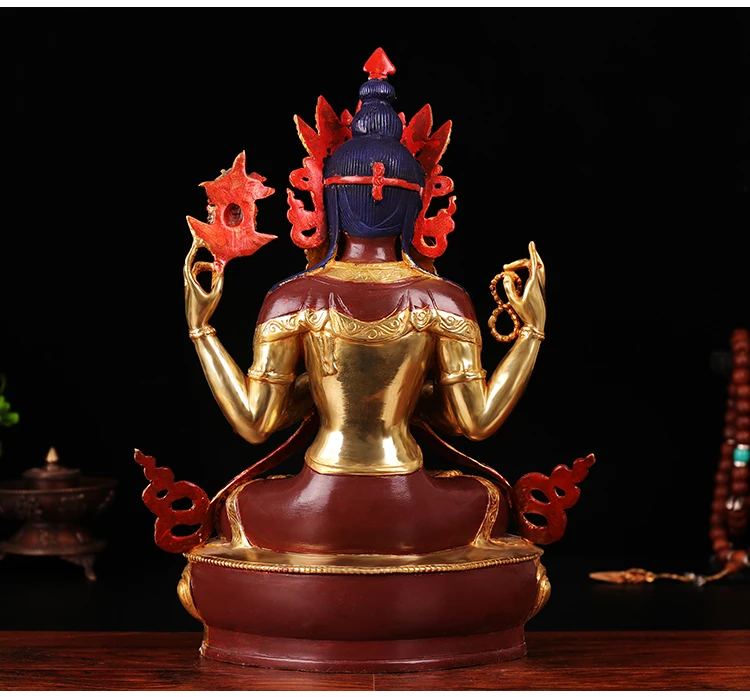 GOOD Buddha# -HOME efficacious Protection # Tibetan Nepal Buddhism Gilded gold Four-armed Guanyin Avalokitesvara buddha statue
