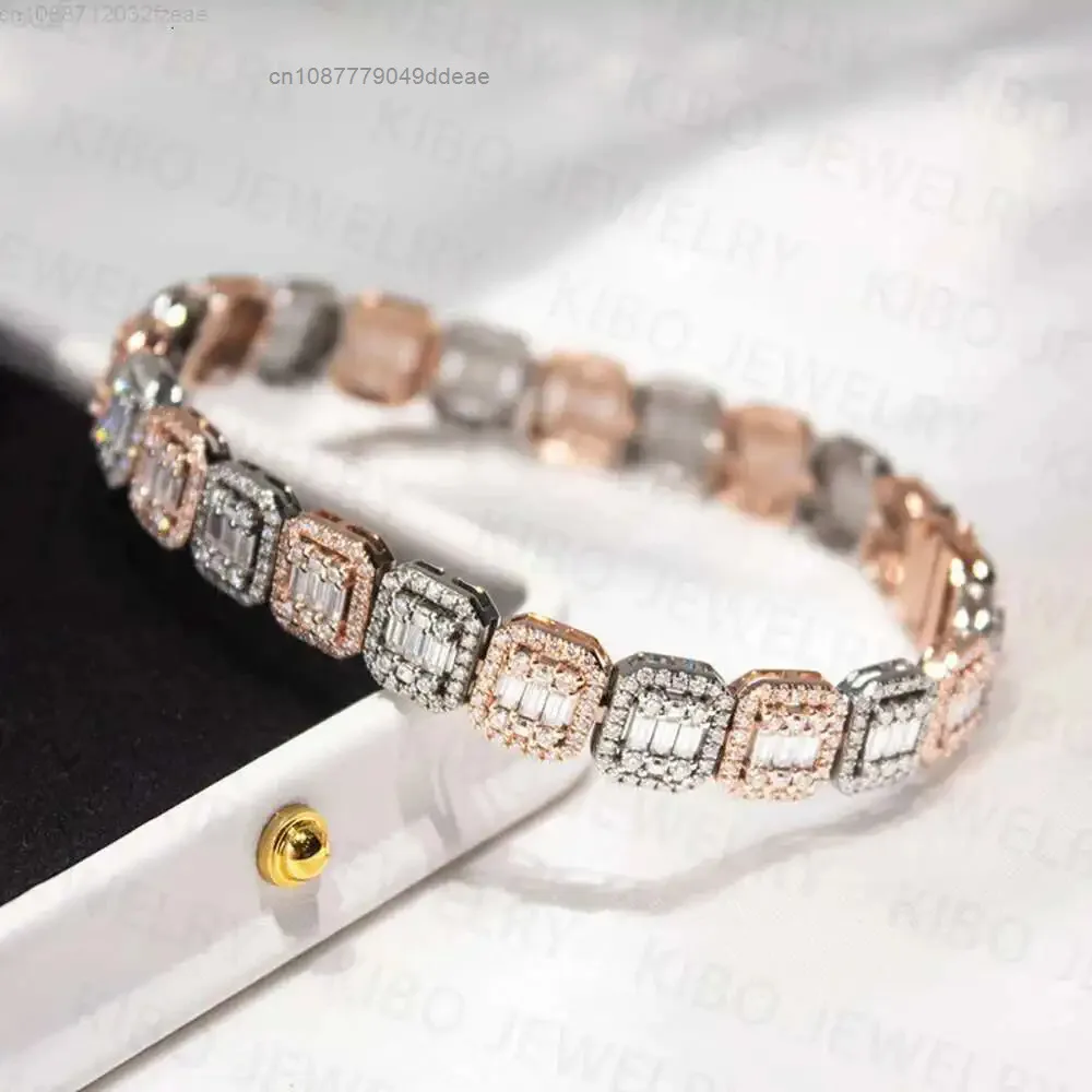 

Coutom Hip Hop Jewelry 10k Gold /s925 Silver Iced Out Clustered Baguette Cut Vvs Moissanite Diamond Chain Tennis Bracelet