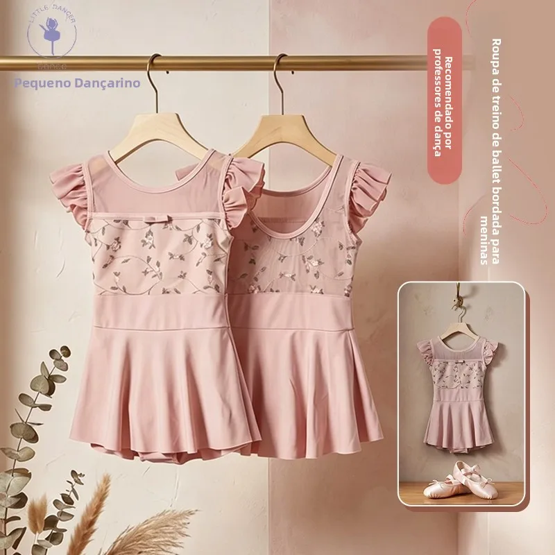 女の子バレエダンススカート練習ユニフォーム夏新スタイル体操服子供パフォーマンス服ナイロン繊維ノースリーブ