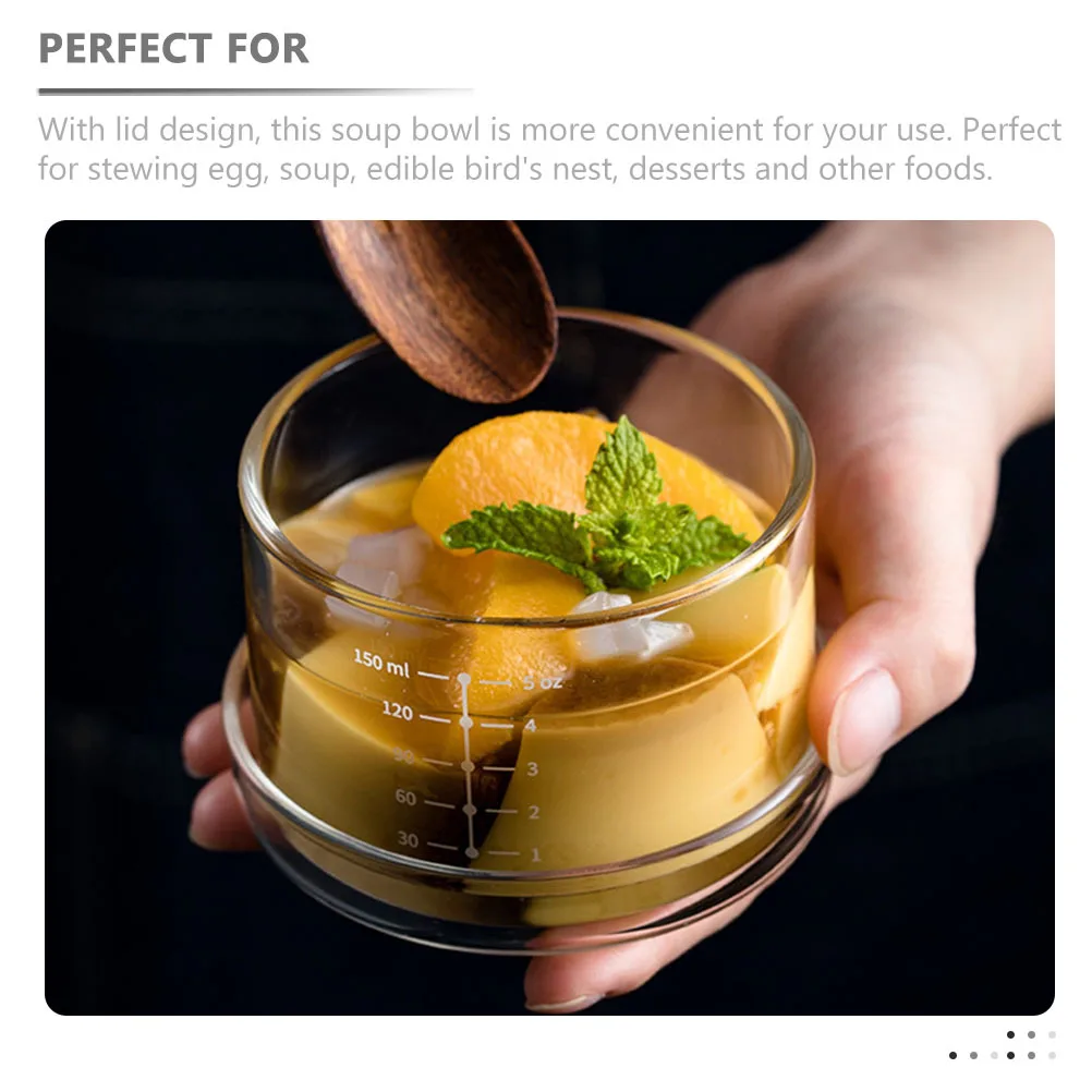 

Premium Glass Bowl Heat Cold Resistant Stew Soup Desserts Steamed Egg Lid Cover Home Tableware Steam Bowl Glass Steam Pot