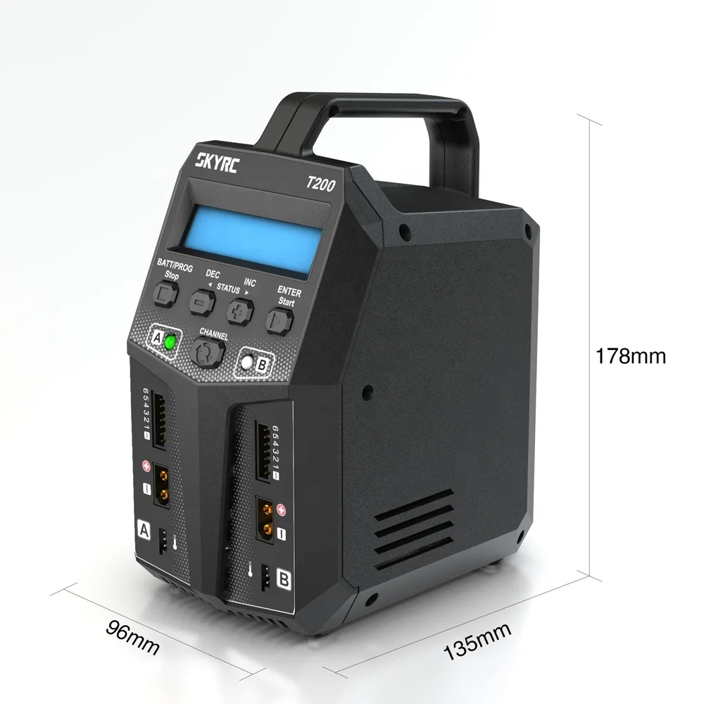 T200 Balance Charger 12A 100W Dual 10W Discharger 1-6s LiHV 3s LiPo Li-ion LiFe NiMH NiCD Pb Battery AGM Cold Modes DC AC