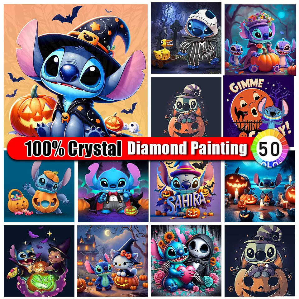 

Zipper Bag 100% Crystal Diamond Embroidery Lilo Stitch Full Square Round Mosaic Cartoon Diamond Painting Halloween New 2024