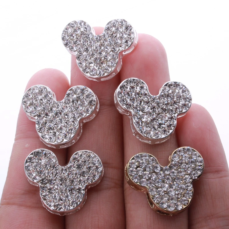 50PCS 20*23MM High Quality Crystal Silver Mouse Buttons For Cloth Sewing Alloy Rhinestone Button Wedding Invitation