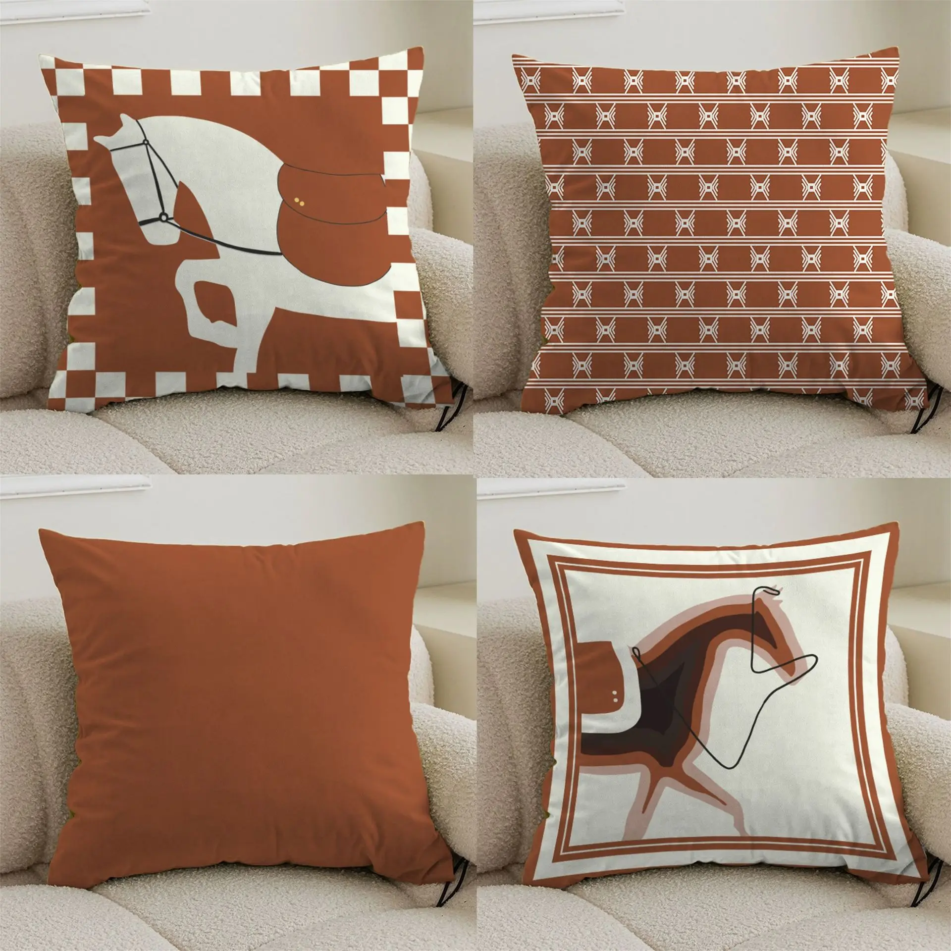 Modern simple geometric light luxury Double-sided Printed pillow cover Short plush Suitable living room sofa throw cushion cover