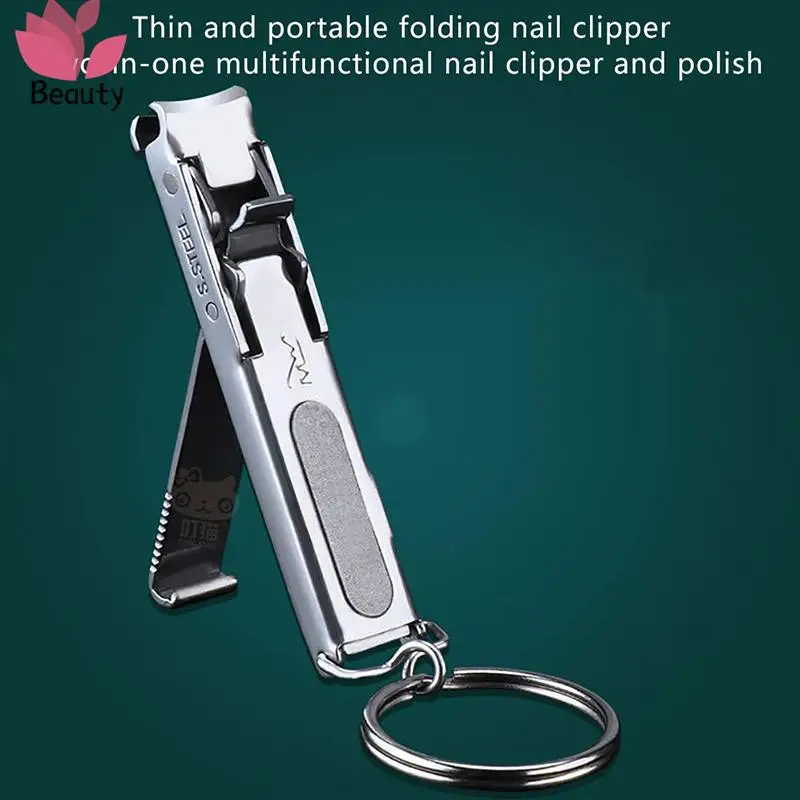 1PC Ultra-Thin Nail Clippers Collapsible Portable Travel Fingernail Keychain Nail Scissors Cutter Stainless Steel Manicure Tool