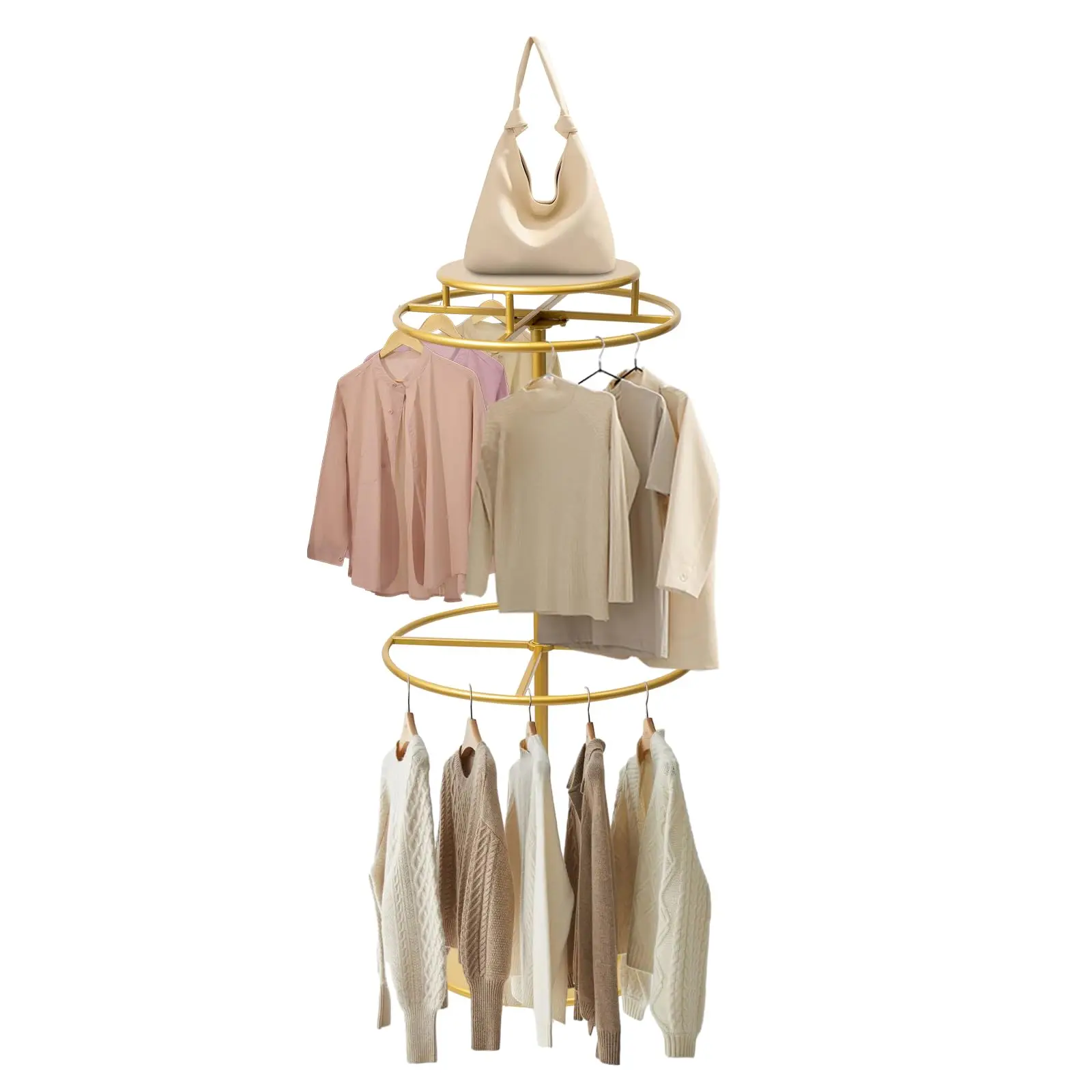 

2-Tier Round Clothing Rack 360 ° Rotating Clothes Rack Floor-Standing Round Garment Rack Garment Rack for Boutiques & Retails (19