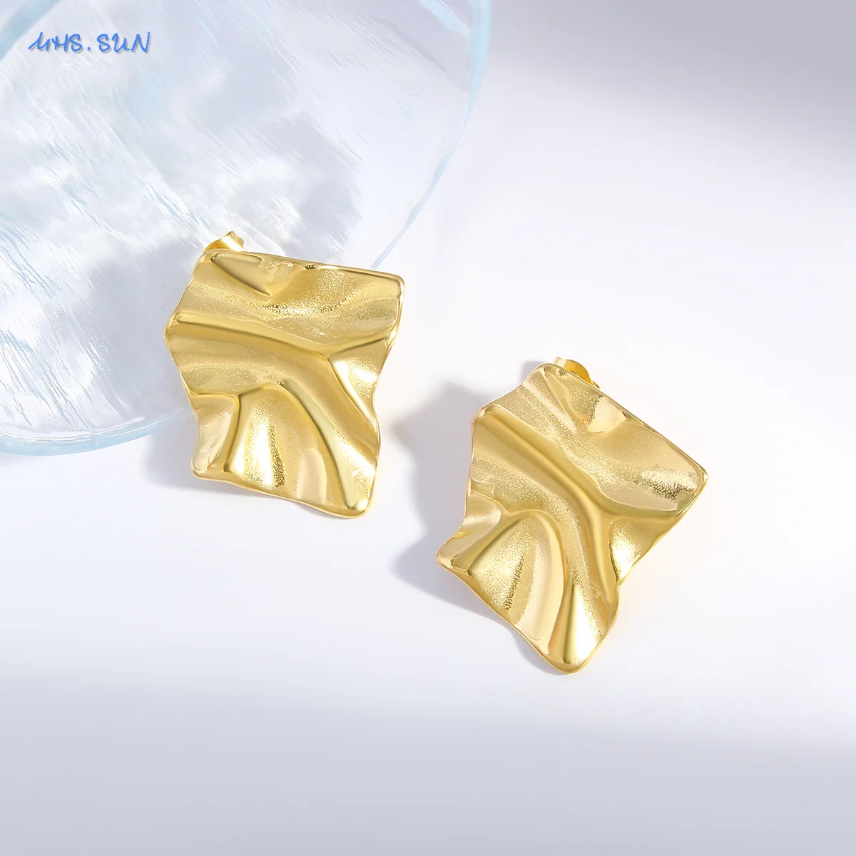 MHS.SUN Irregular Geometric Stainless Steel Square Wrinkled Earrings Gold Color Rectangle For Women Party Charm Elegant Jewelry