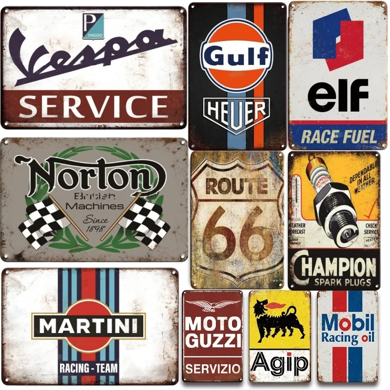 Vintage Motor Oil Gas Racing Team Brand Metal Posters Signs Garage Man Cave Wome Room Wall Decoration Accessories Retro