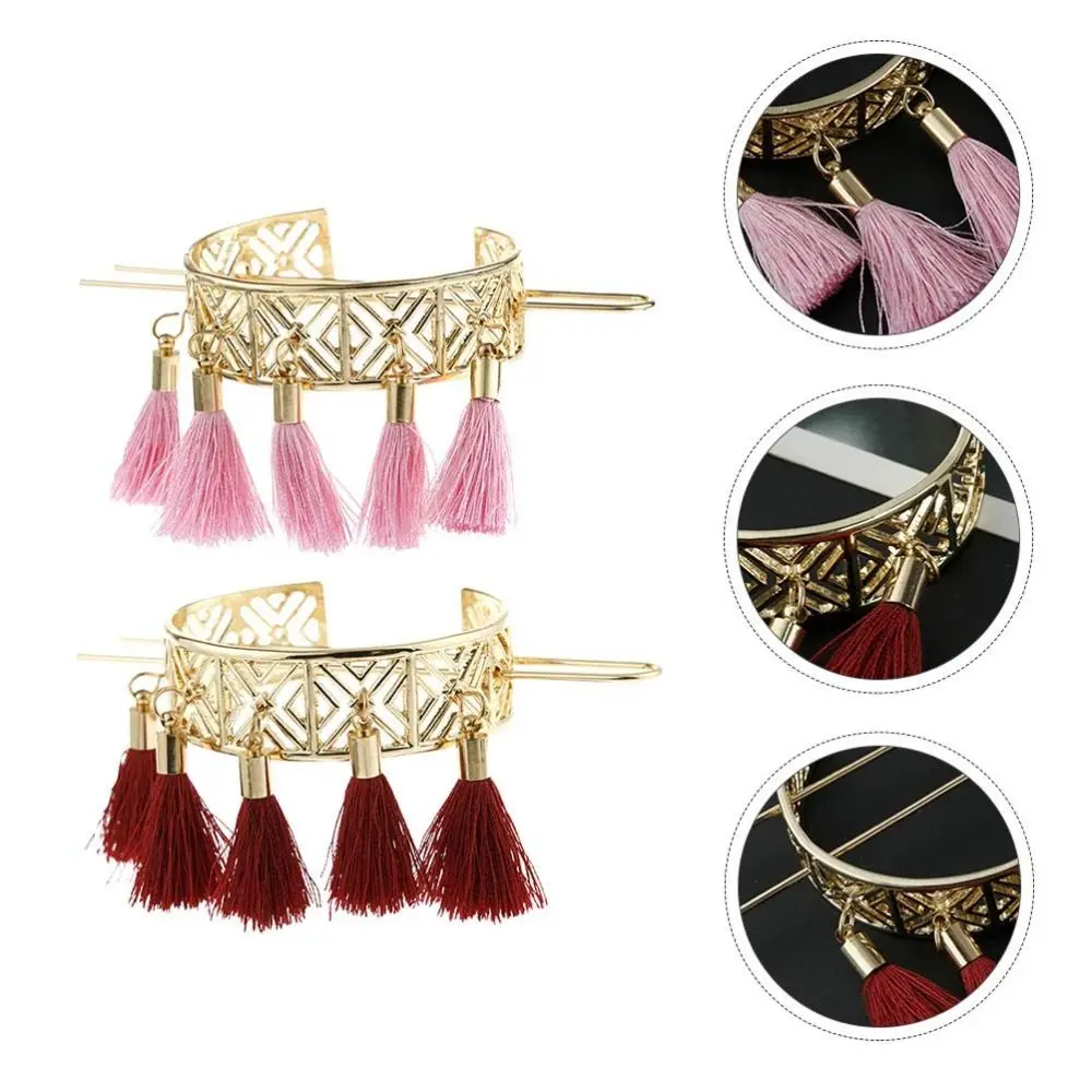 

Boho Style Hollow Out Hair Sticks Alloy Dome Bracket Tassel Hairpin Golden Hair Pin Female Jewelry