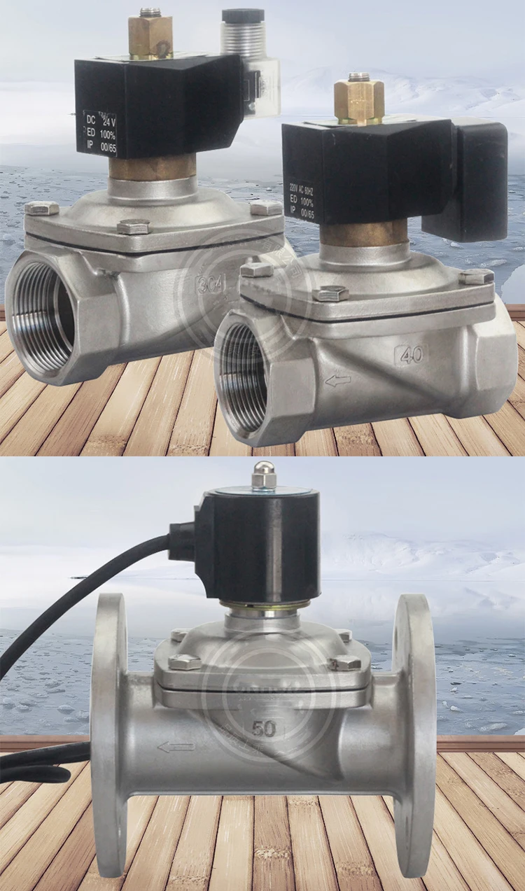صمام لولبي DN100 normally open stainless steel 304 flange solenoid valve DC24V large flow waterproof flange solenoid valve الهواء المضغوط — تفصيل 2