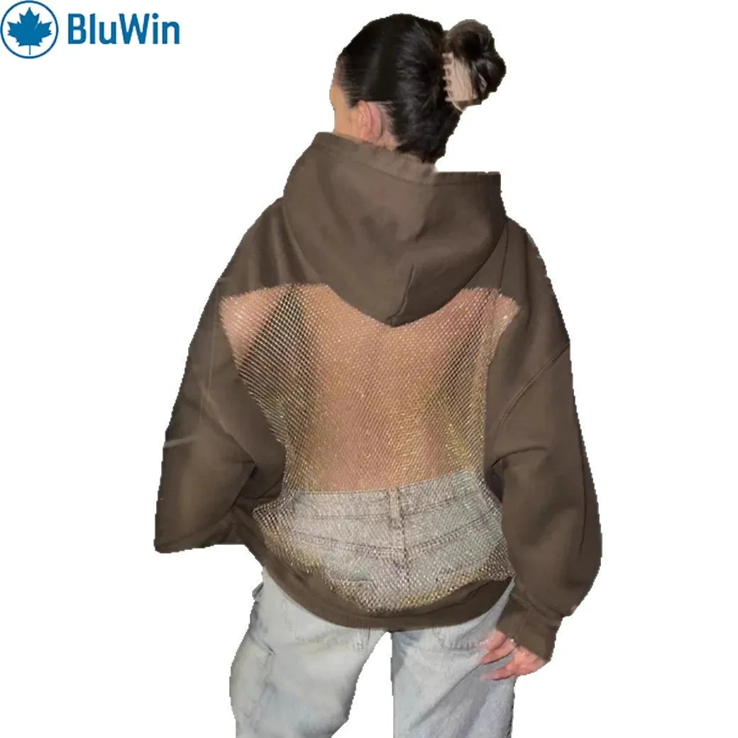 

BluWin Y2K Gothic Oversized Hoodie, Sexy Backless Mesh Hollow Sweatshirt Women, Harajuku Aesthetic Pullover Autumn Winter