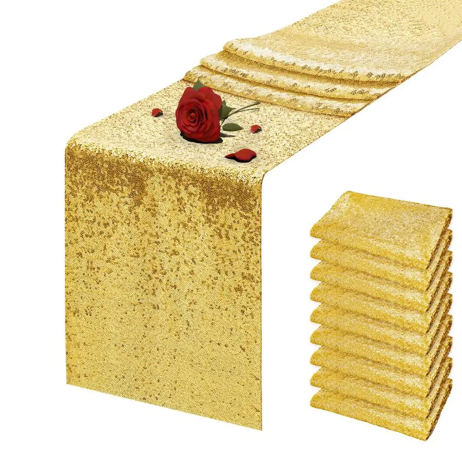 

Packs 12 x 72 inches Gold Sequin Table Runner, Glitter Runner for Birthday Party Supplies Wedding Holiday Celebration Baby Showe