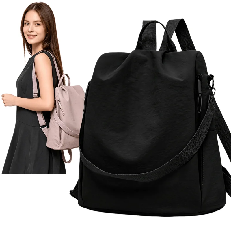 Women's Lightweight Large Capacity Nylon Backpack Casual Travel Daypack Versatile School Shoulder Bag for Commuting And College