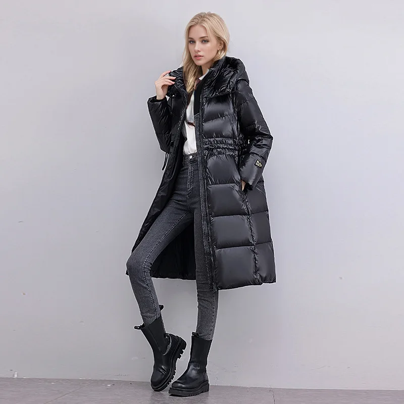 الشتاء الإناث معطف مبطّن بلون المرقعة Cinched الخصر يندبروف مقنعين سترة نسائية معطف طويل سميك لسيدة