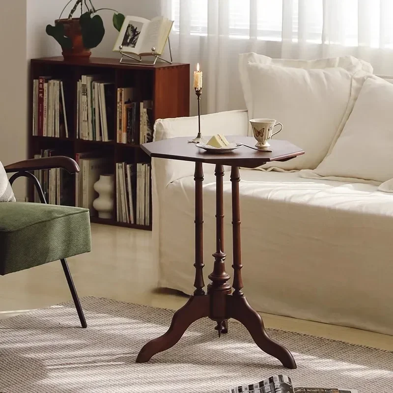 Octagonal Solid wood retro small coffee Sofa Balcony side coffeeAmerican small table