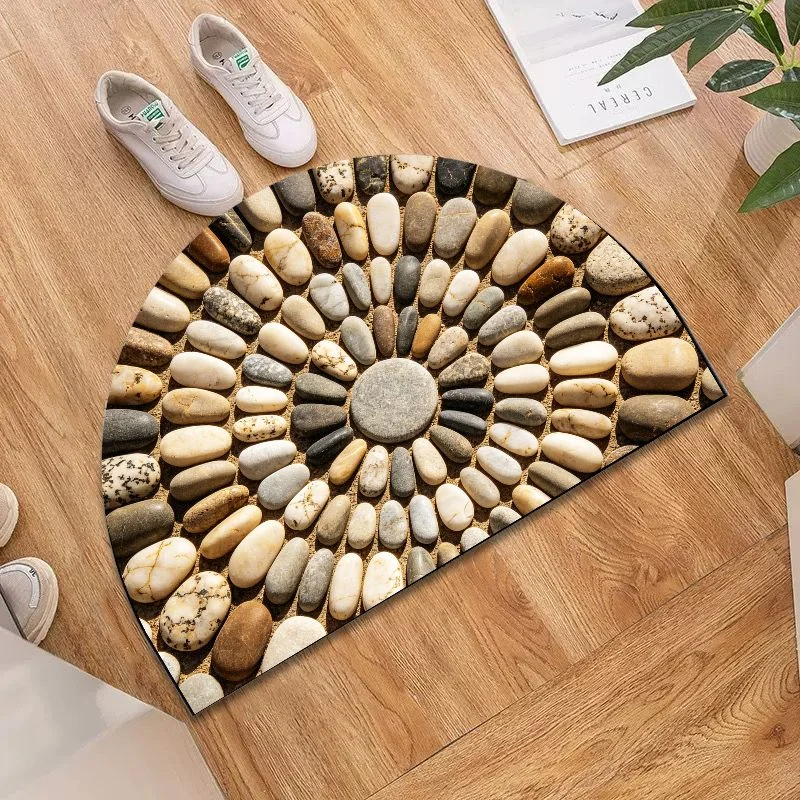 VIKAMA River Rock Pebble Mat – Semi-Circle Natural Stone Design, Non-Slip Bathroom Shower Rug