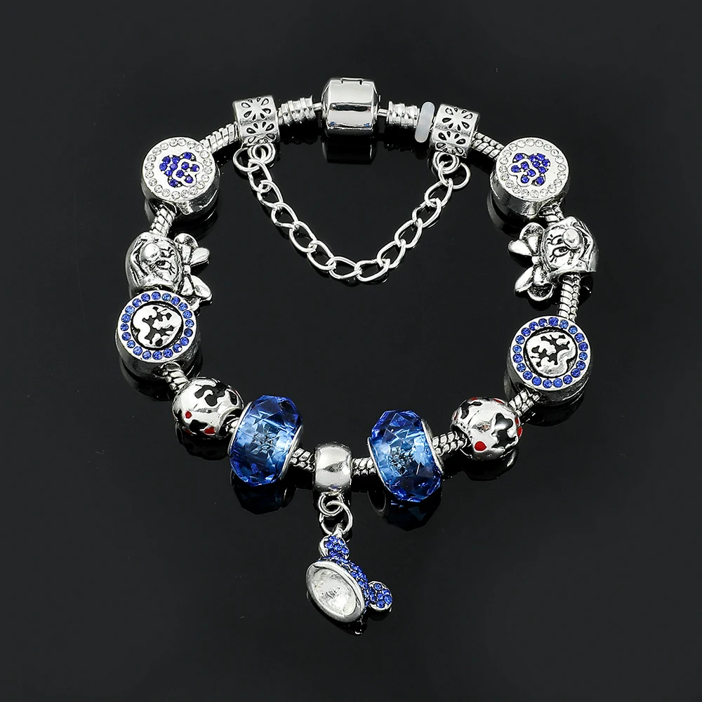 Mickey Mouse Crystal Beaded Bracelet Zircon Inlay Disney Cartoon Figure Charm Bangle for Women Cute Jewelry Accessories