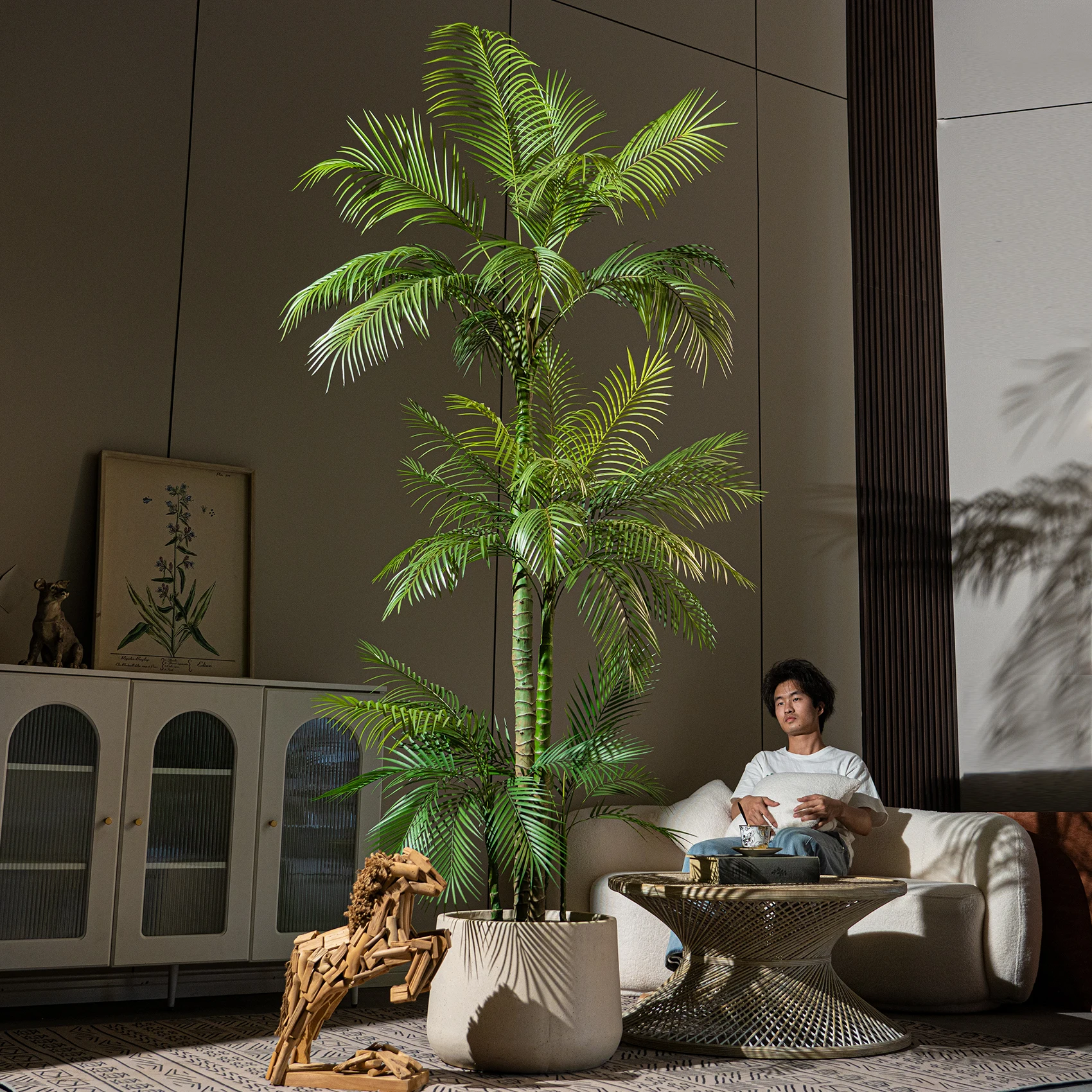 

High-quality loose-tailed sunflower simulation large palm tree needle sunflower bionic fake tree green plant indoor living room